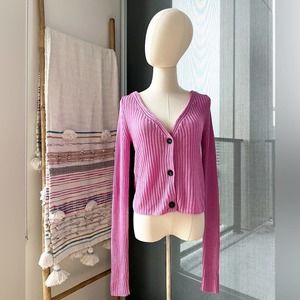 Free People Pink Ribbed Cardigan